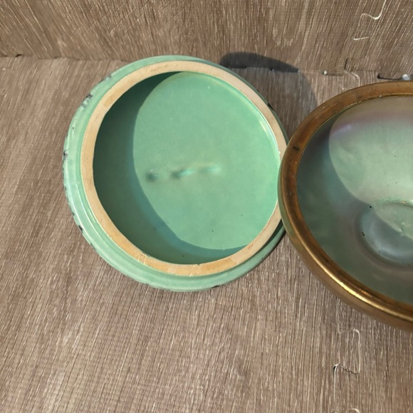 RARE MCM Fohr-Keramik Candy Trinket Dish W/lid Germany 320 Gold Green Lava Glaze - Picture 6 of 9